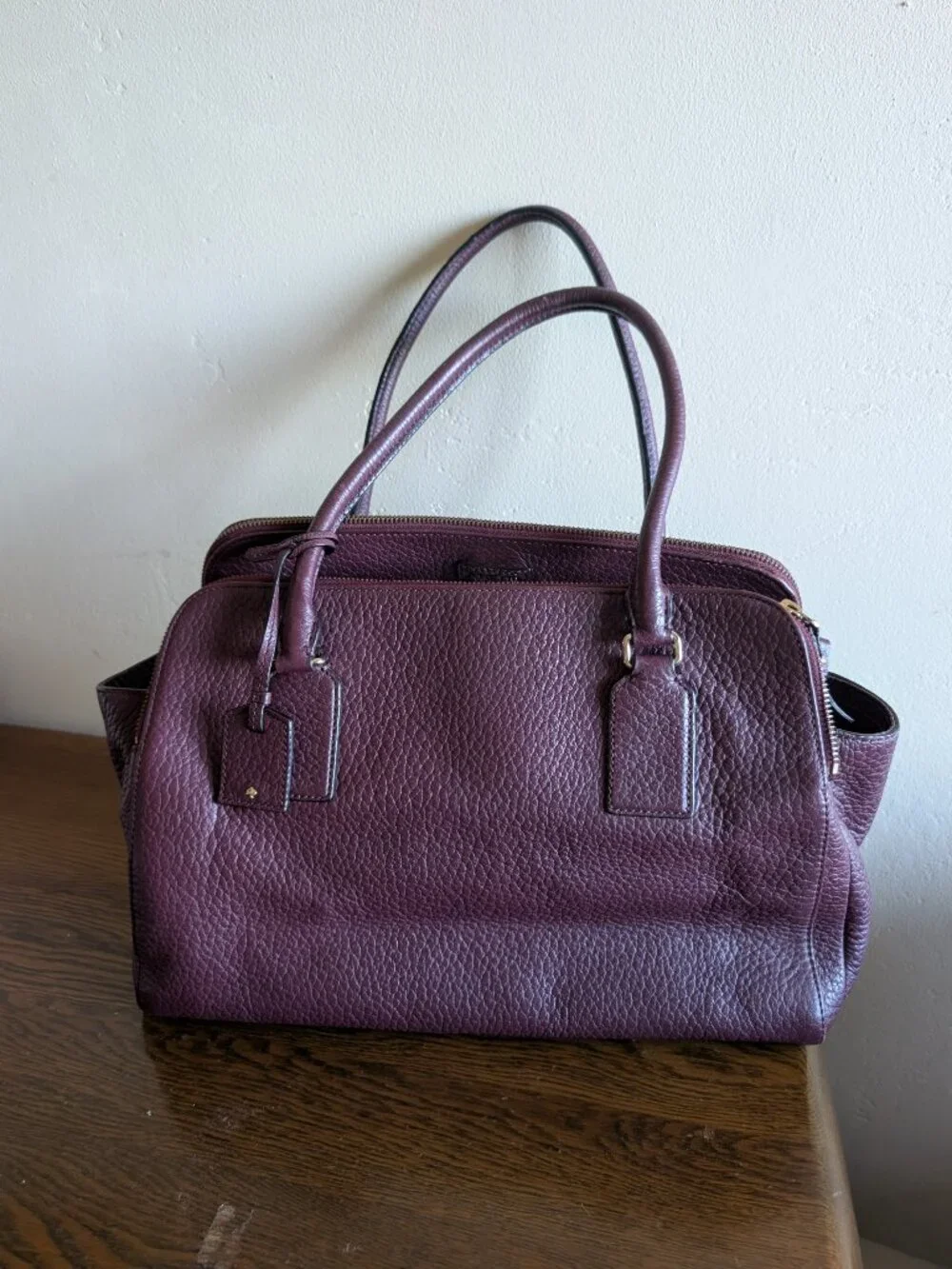 Kate Spade Bay Street Lydia Bag Satchel Burgundy Pebbled Leather
